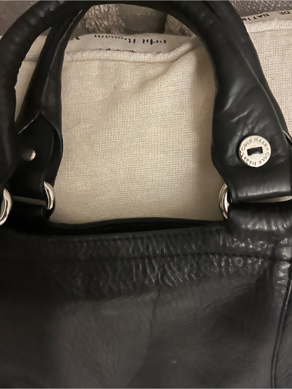 Cole Haan Black Leather Shoulder Tote - Picture 2 of 9